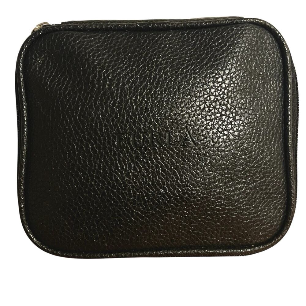 Furla Black Pebbled Leather Zip Pouch Turkish Airlines First Class Travel Chic